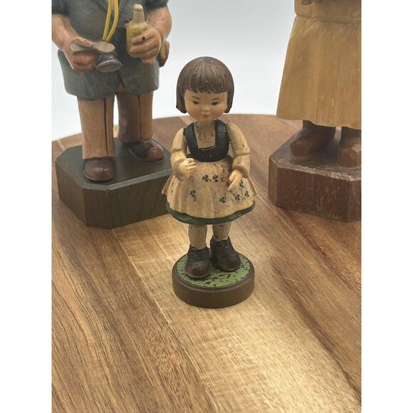 Vintage Hand Carved Wood Doctor Veterinarian Girl Figurines Set of 3 Folk Art - Picture 4 of 13